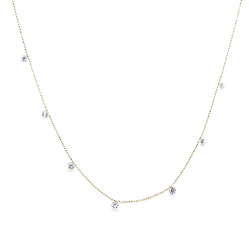 7 Pierced Round Cut Cultivated Diamonds Alternating Yellow Gold Necklace