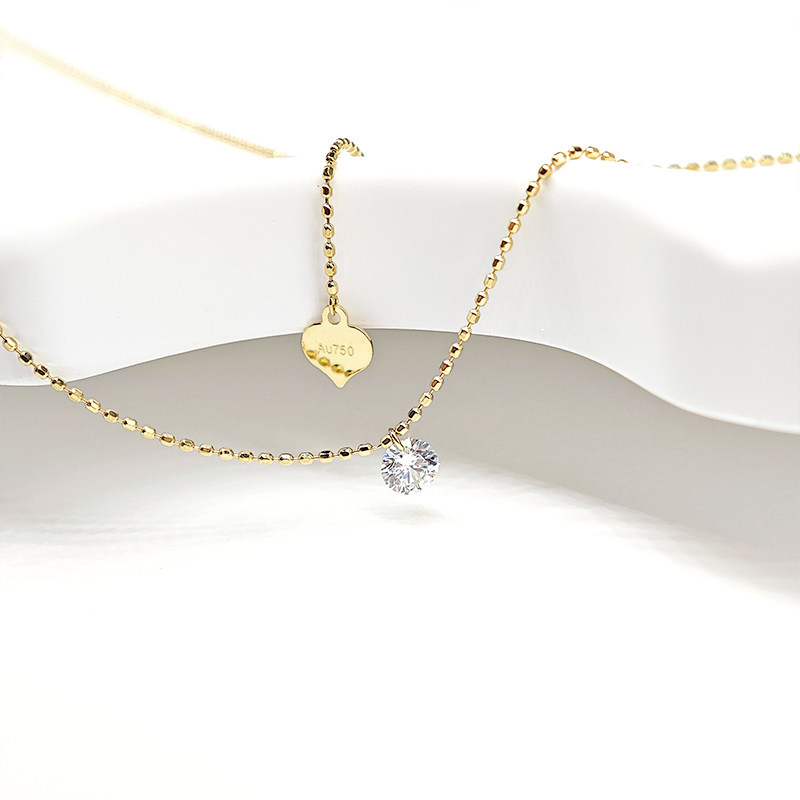 7 Pierced Round Cut Cultivated Diamonds Alternating Yellow Gold Necklace with spring ring clasp
