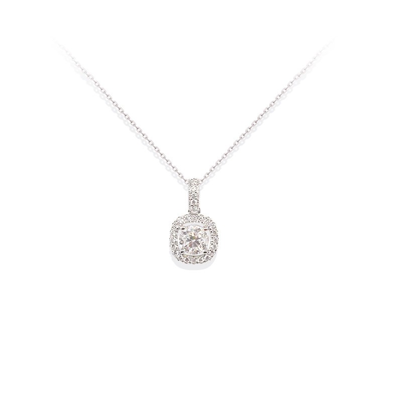 Brilliant Round Cut Open Spacing Cushion Halo Design Diamond Necklace