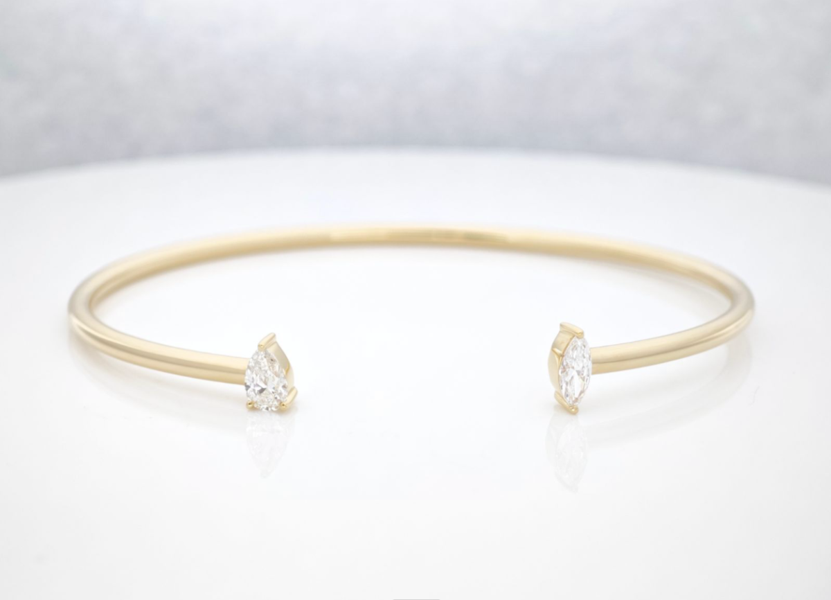 Teardrop Pear Marquise Contrast Cut Lab Created Diamond Open Cuff Bangle