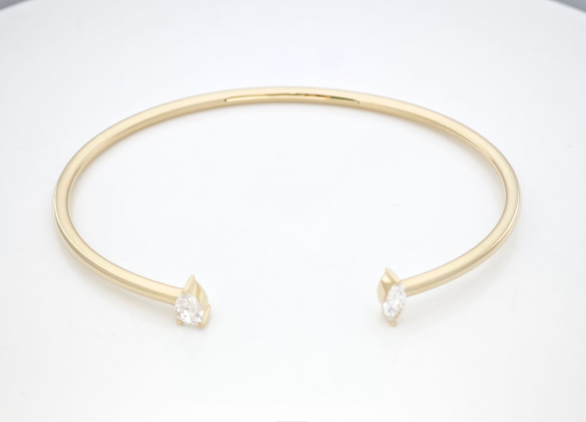 Teardrop Pear Marquise Contrast Cut Lab Created Diamond Open Cuff Bangle top view
