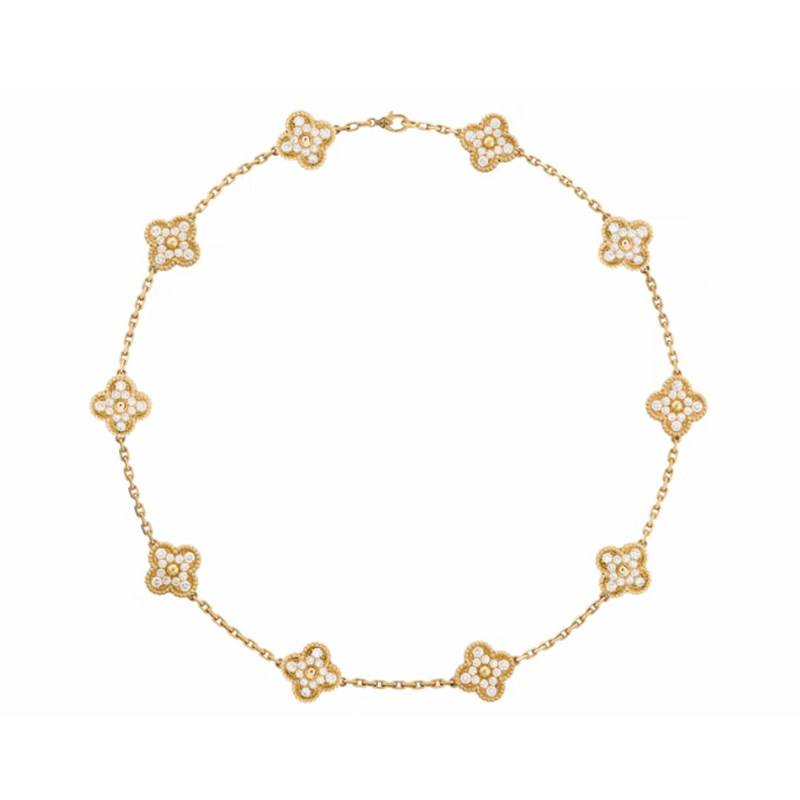 10 Alternating Four-Clover Pave & Milgrain Bezel Diamond Necklace in a circle