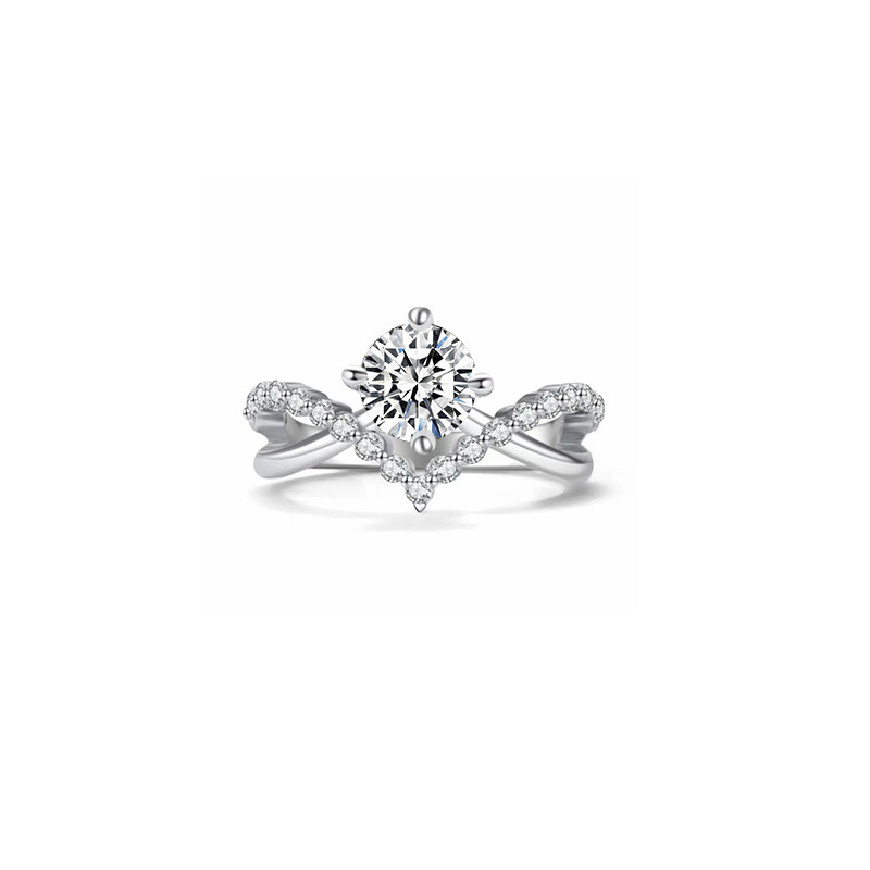 Crown Inspired 4 Prong Round Cut Engagement Ring With Split Crisscross Shank