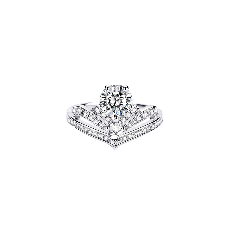 Crown Motif Round Cut Main Stone & Pear Cut Side Stone Diamond Ring