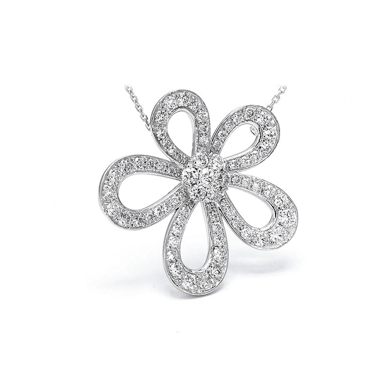 Open Hollow Tibetan Poppy Motif Pave Bezel Lab Cultured Diamond pendant