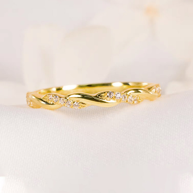 Twisted Infinity Half Pave Stackable Wedding Band in Yellow Gold