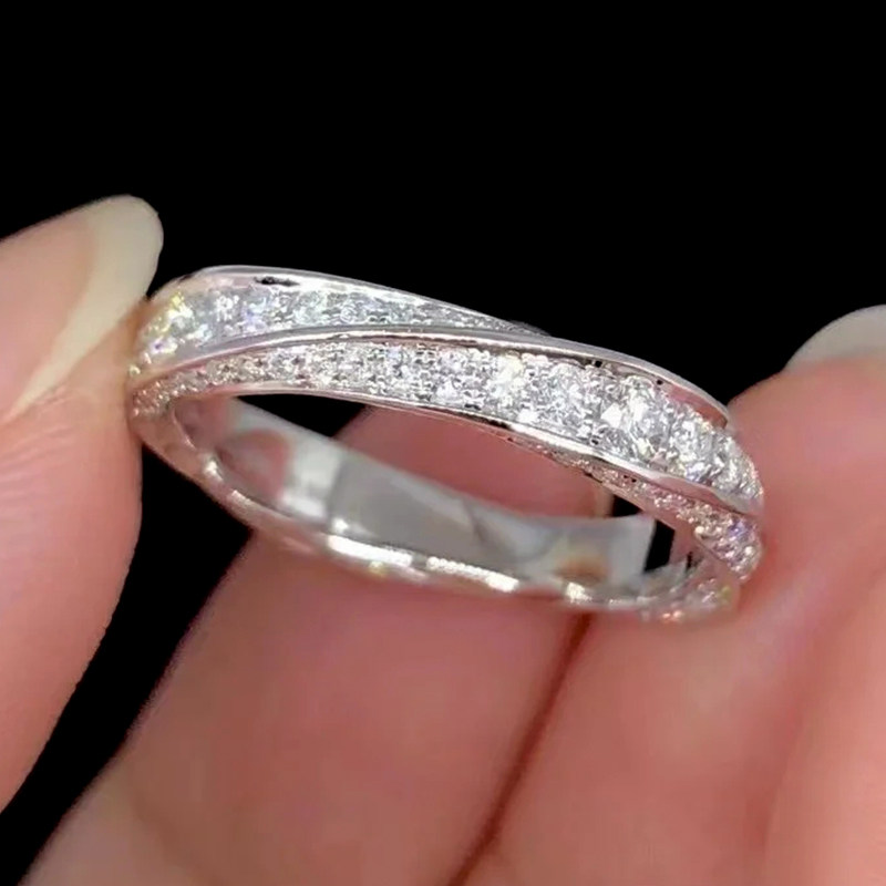 Twisted Bypass Pave White Gold Synthetic Diamond Stackable Wedding Band