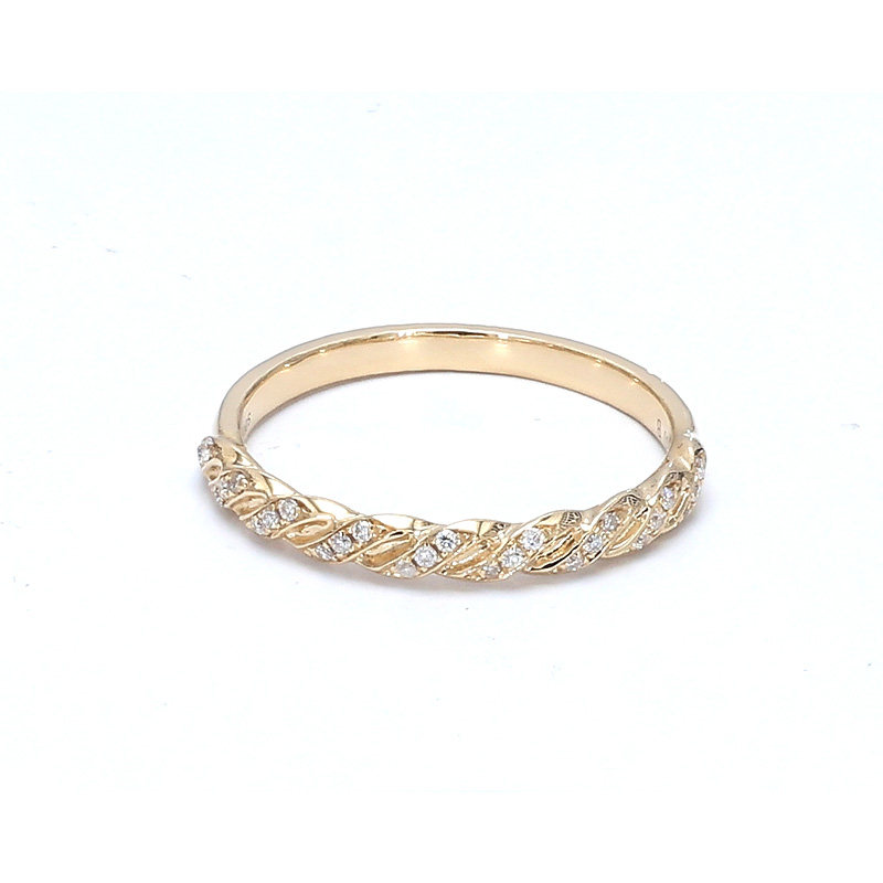 Twisted Rope Pave 18K Yellow Gold Lab Grown Diamond Slim Stackable Wedding Band