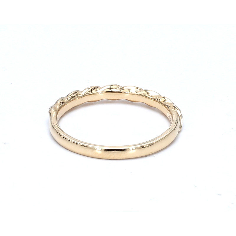Twisted Rope Pave 18K Yellow Gold Lab Grown Diamond Slim Stackable Wedding Band back view