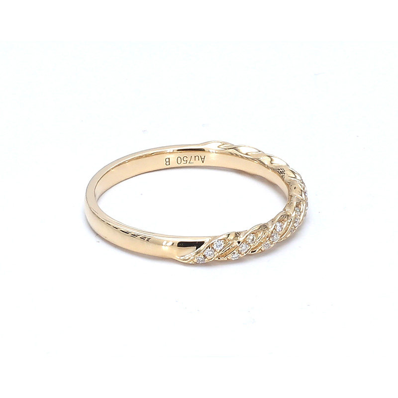 Twisted Rope Pave 18K Yellow Gold Lab Grown Diamond Slim Stackable Wedding Band left side