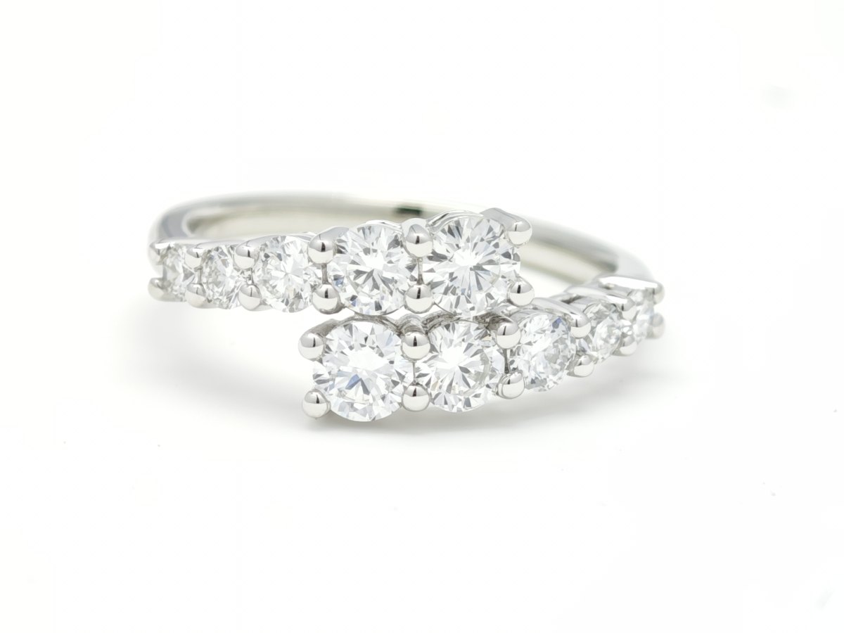 Two Row Round Cut Bypass Band Artificial Diamond Stackable Ring