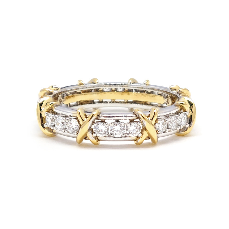 Two-Tone Gold Crisscross Pave Lab Grown Diamond Stackable Wedding Band