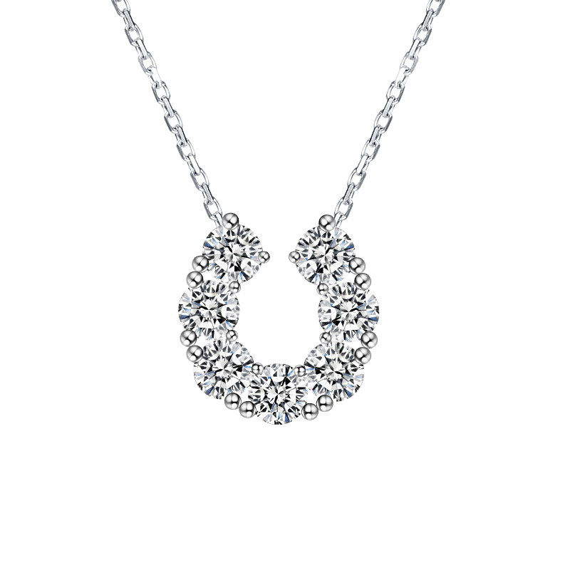 7 Round Cut Stone U Shaped Lab Diamond Necklace With White Gold Chain