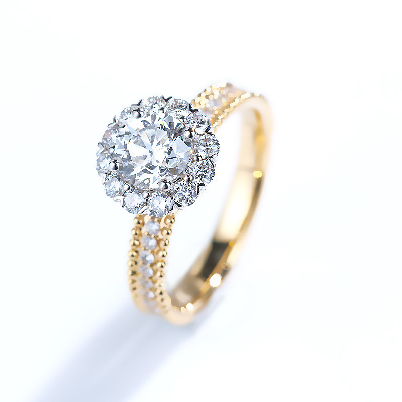 Floral Halo Hidden Prong Man Made Diamond Ring