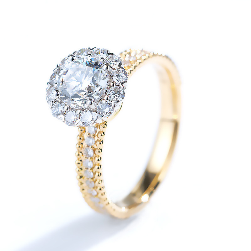 Floral Halo Hidden Prong Man Made Diamond Ring white background