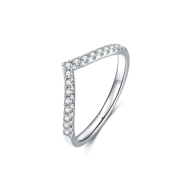 V-Shaped Curved Stackable Half Pave Eternity Lab Diamond Wedding Band