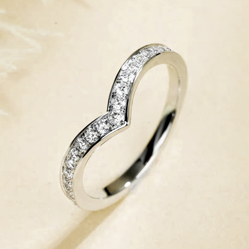V-Shaped Curved Stackable Half Pave Eternity Lab Diamond Wedding Band details