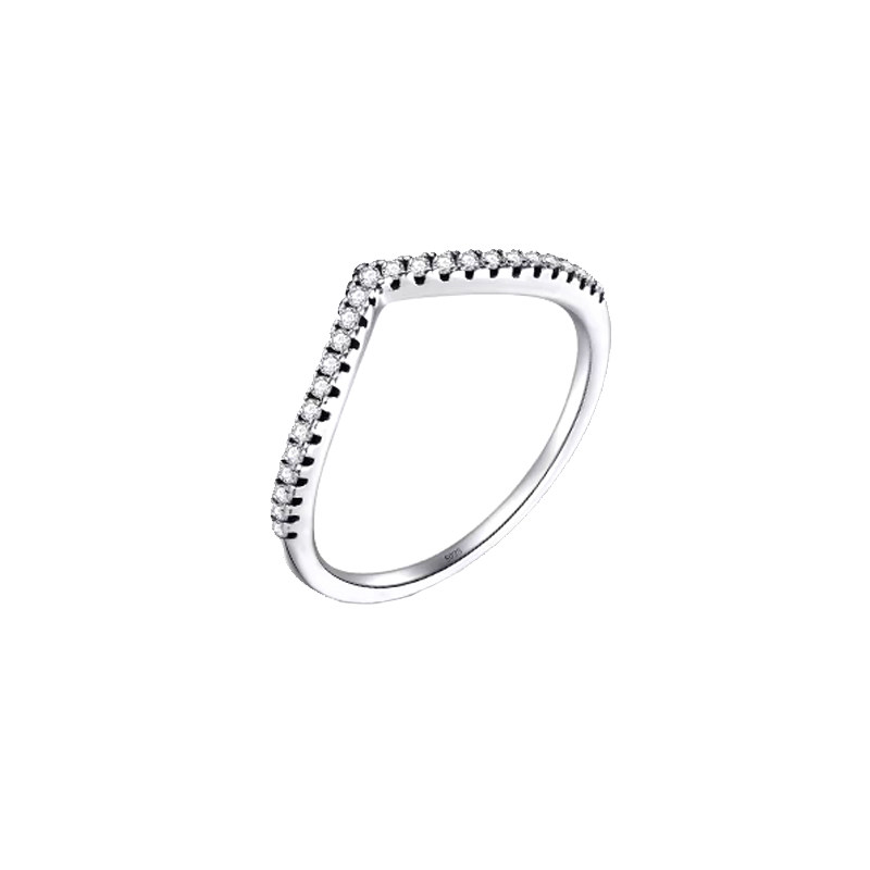 V Shaped Curved Stackable 25 Accents Half Eternity Wedding Band