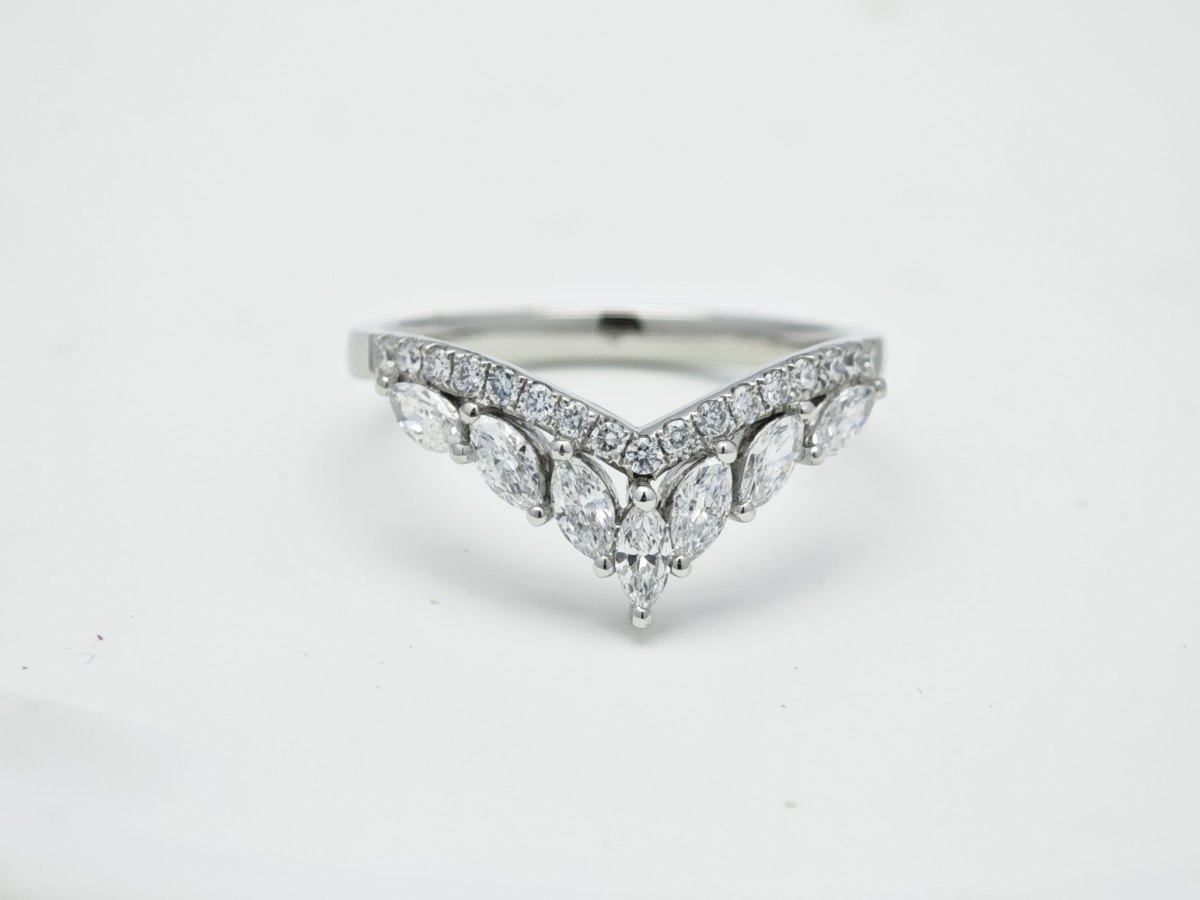 V-Shaped Marquise Pave Lab Cultivated Diamond Chevron Stacking Band in White Gold