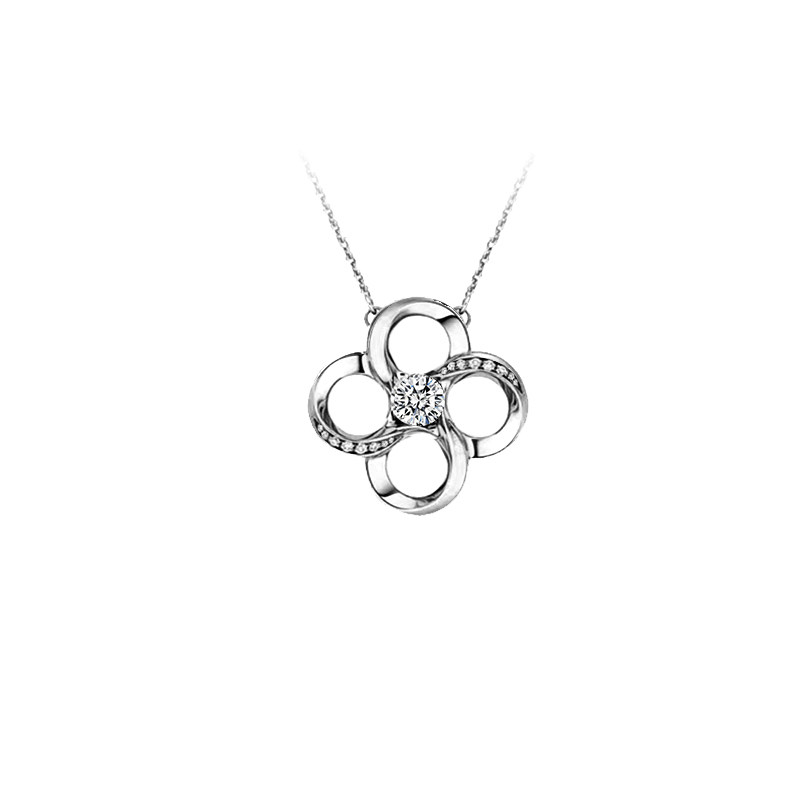 Art Deco 4-Bladed Windmill Motif Partial Pave Lab Diamond Necklace