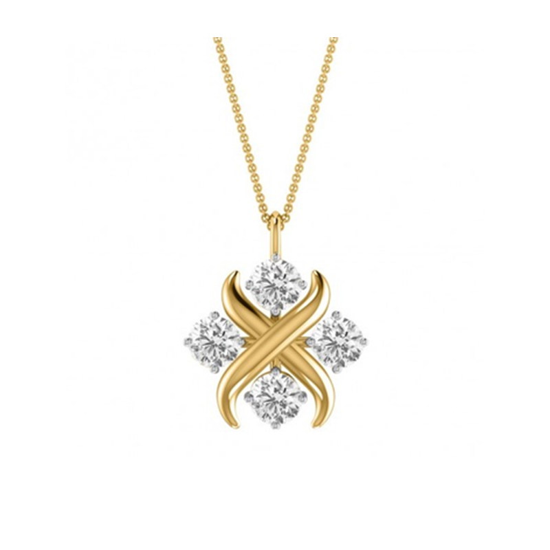 Art Deco Intertwined Cross Four Round Accents Lab Diamond Pendant Necklace