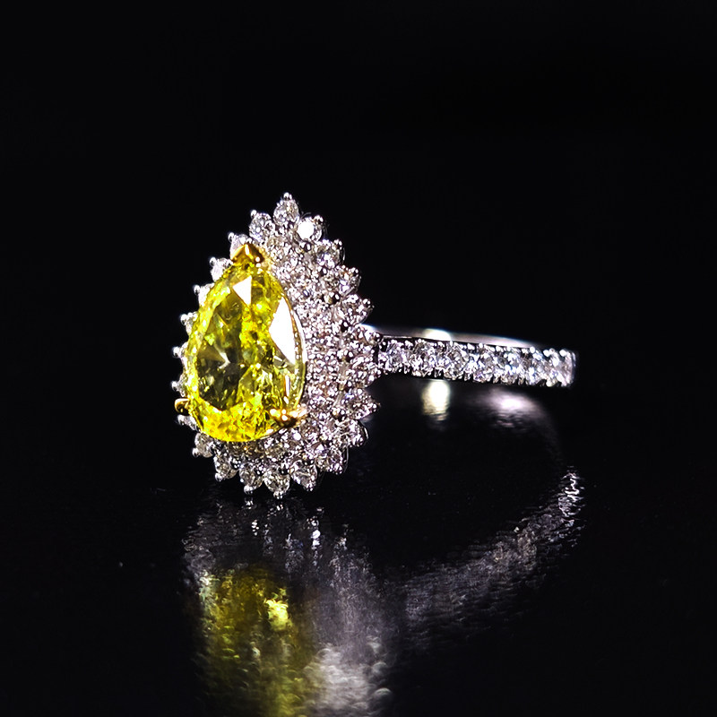 Yellow Pear-Cut Fully Diamond-Set Lab-Grown Diamond Ring