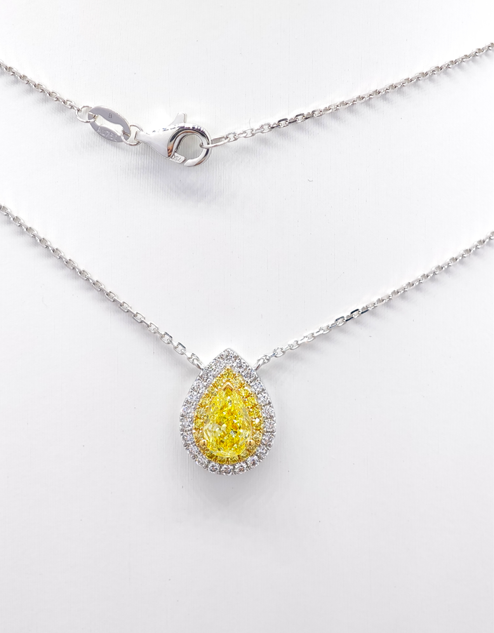 Yellow Teardrop Cut Dual Circle Halo Lab Diamond Necklace