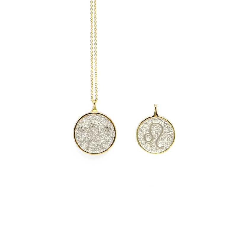 Zodiac Leo Engraved Medallion Yellow Gold necklace