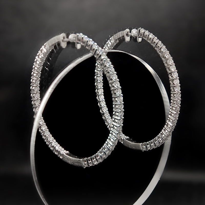 Round Prong Set Lab Grown Diamond Hoop Earrings In 14K White Gold — lab grown diamond earrings