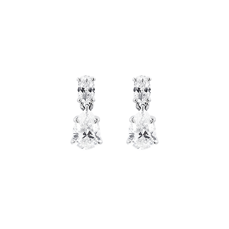 Oval Claw Set Lab Grown Diamond Drop Earrings With Marquise Accents — lab grown diamond earrings