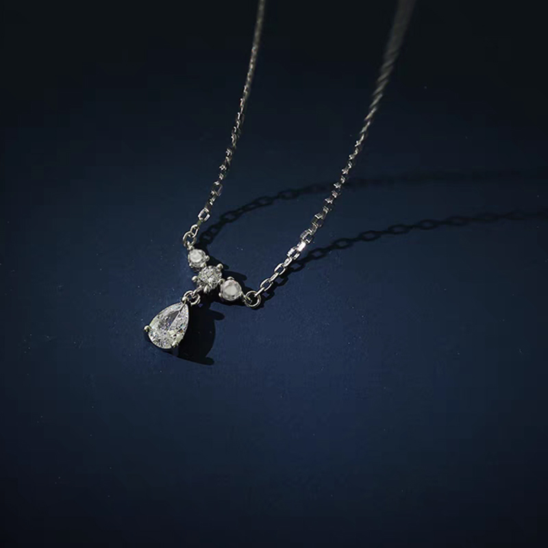 Pear Cut Lab Grown Diamond Drop Necklace With Trio Accent Stones — lab grown diamond necklace