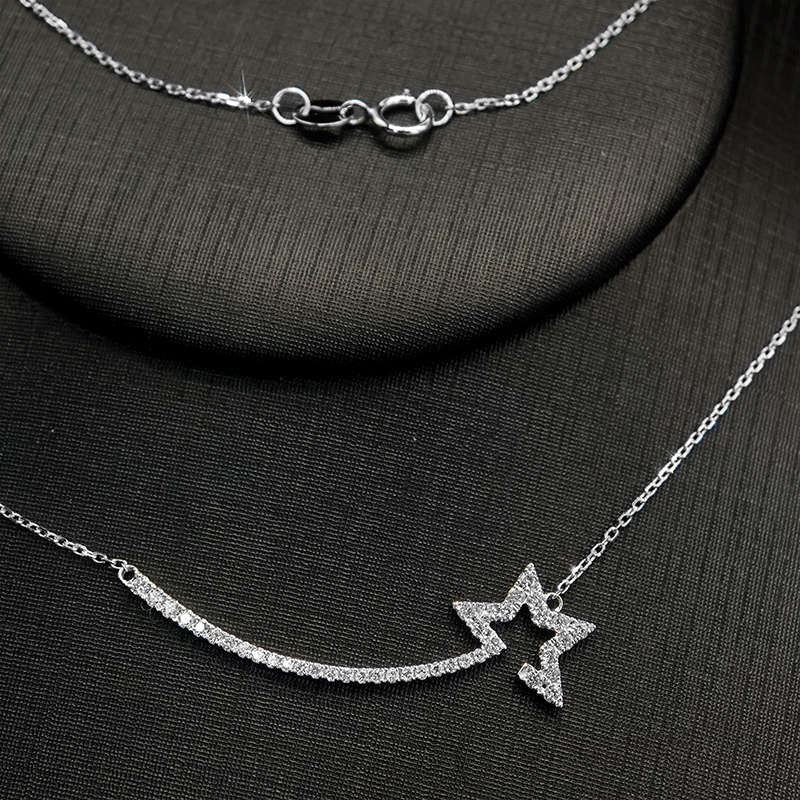 Round Pave Shooting Star Lab Grown Diamond Necklace With Curved Tail — lab grown diamond necklace