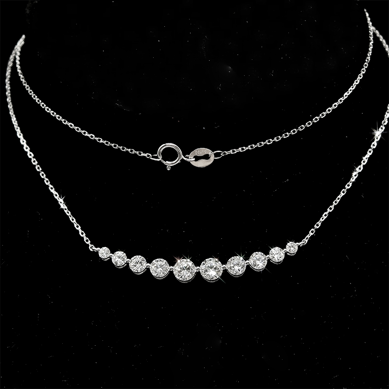 Graduated Round Bezel Set Lab Grown Diamond 18K White Gold Necklace — lab grown diamond necklace