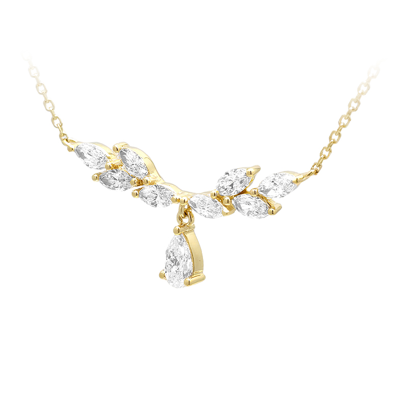 Pear Drop Marquise Leaf Lab Grown Diamond Necklace In 18K Yellow Gold — lab grown diamond necklace