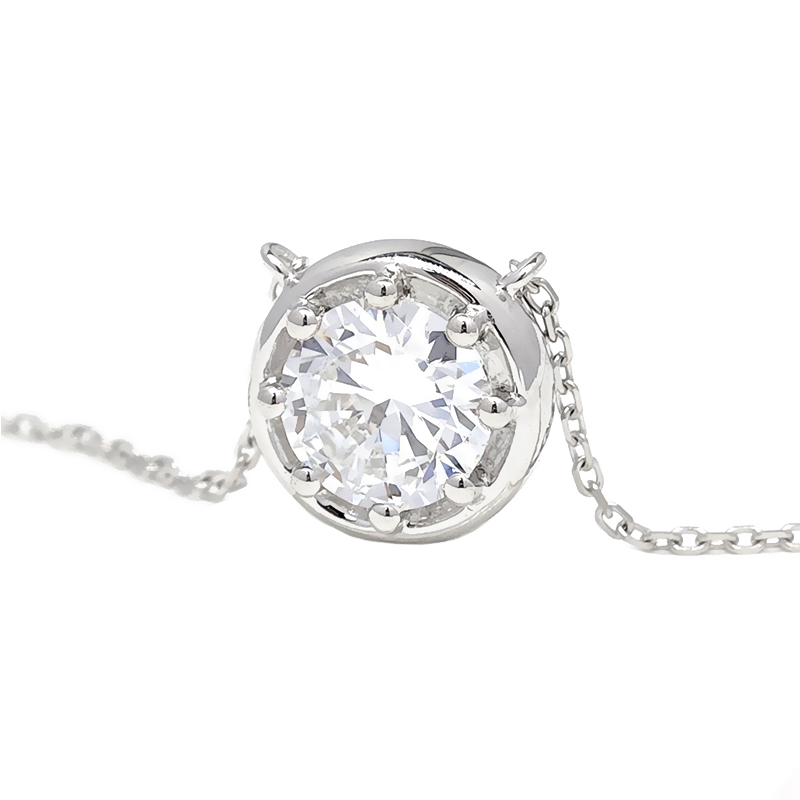 Round Prong Set 1.04ct Lab Grown Diamond Necklace In White Gold — lab grown diamond necklace