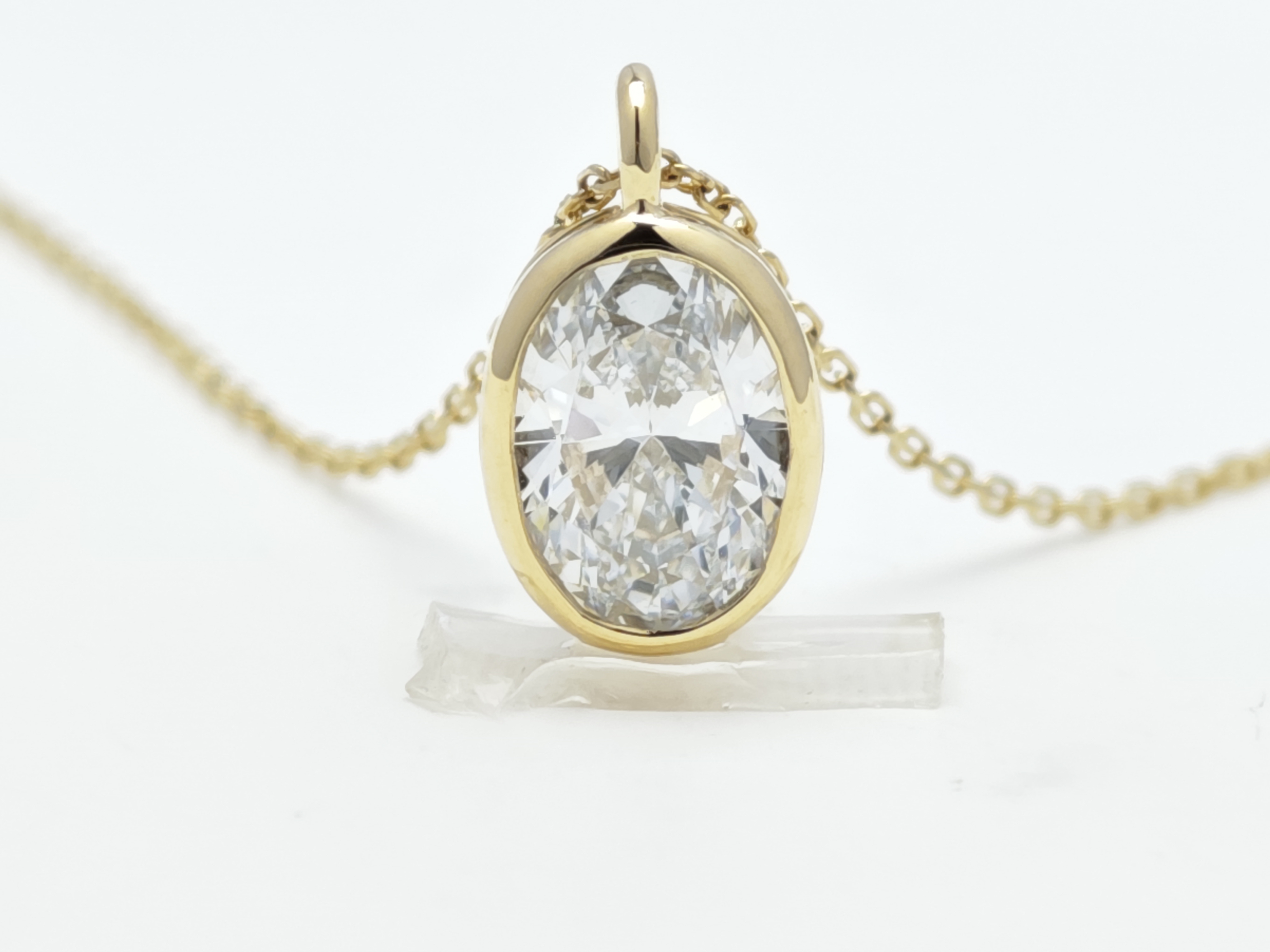 Oval Bezel Lab Grown Diamond Solitaire Necklace In 18K Yellow Gold — lab grown diamond necklace