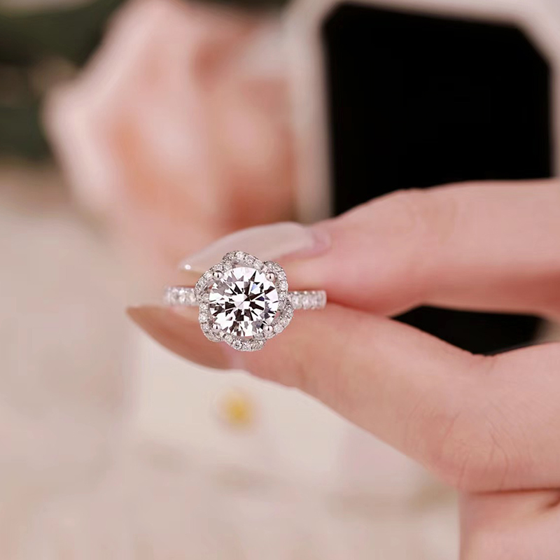 Round Floral Halo Lab Grown Diamond Engagement Ring With Pavé Band — lab grown diamond ring