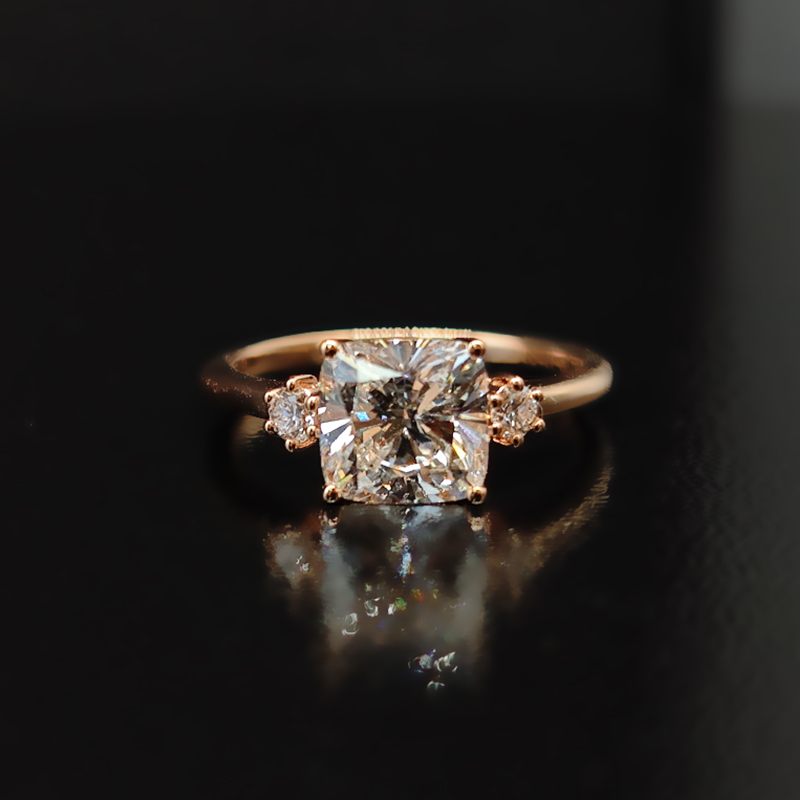 1.92ct Cushion Cut Three Stone Lab Grown Diamond Engagement Ring — lab grown diamond ring