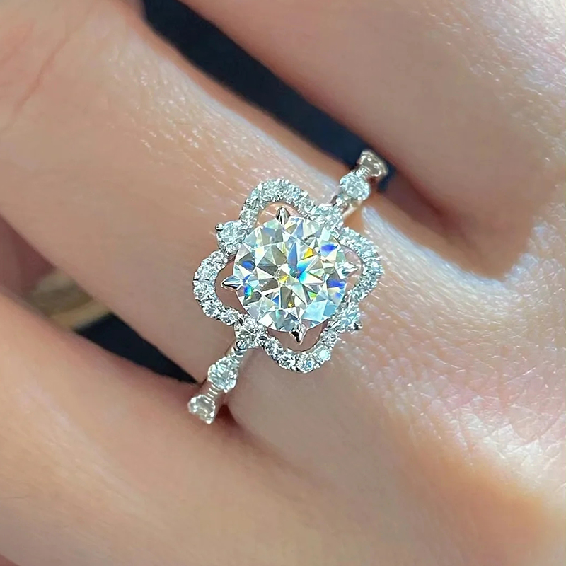 1.15ct Round Floral Halo Lab Grown Diamond Ring With Pavé Band — lab grown diamond ring