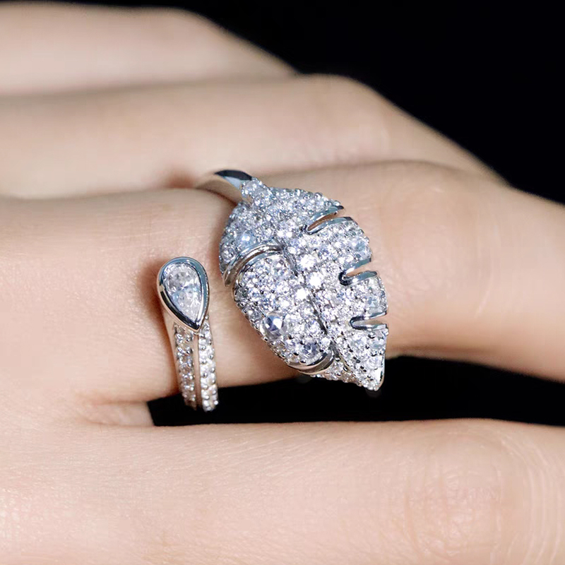 Pear Cut Open Cuff Lab Grown Diamond Leaf Ring With Pavé Detail — lab grown diamond ring