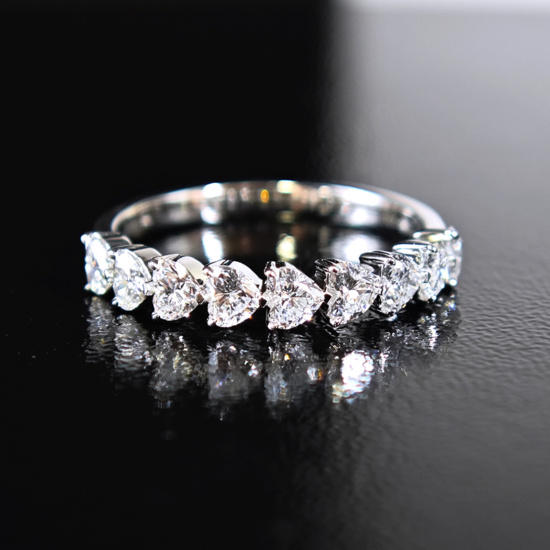 Heart Cut Lab Grown Diamond Half Eternity Ring In 18K White Gold — lab grown diamond ring