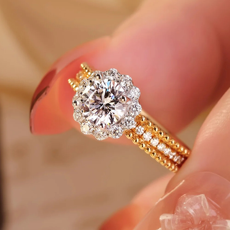 1ct Round Flower Halo Lab Grown Diamond Two Tone Engagement Ring — lab grown diamond ring