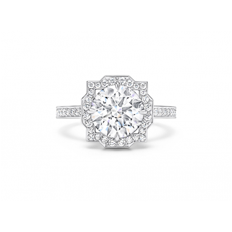 Round Lab Grown Diamond Square Halo Engagement Ring With Pave Band — lab grown diamond ring