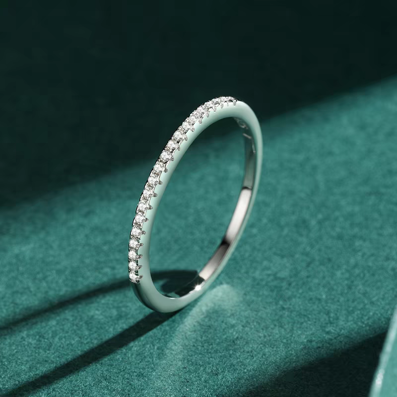 Slim Round Pave Half Eternity Lab Grown Diamond Wedding Band — lab grown diamond ring