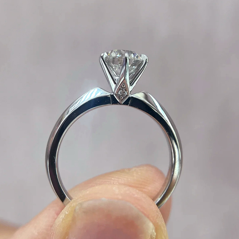 Round Six Prong Solitaire Lab Grown Diamond Ring With Hidden Accents — lab grown diamond ring