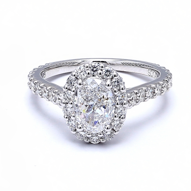1.42ct Oval Halo Lab Grown Diamond Engagement Ring, Pave Band — lab grown diamond ring