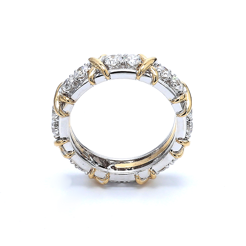 Round Cut Lab Grown Diamond Eternity Band With Yellow Gold X Motif — lab grown diamond ring