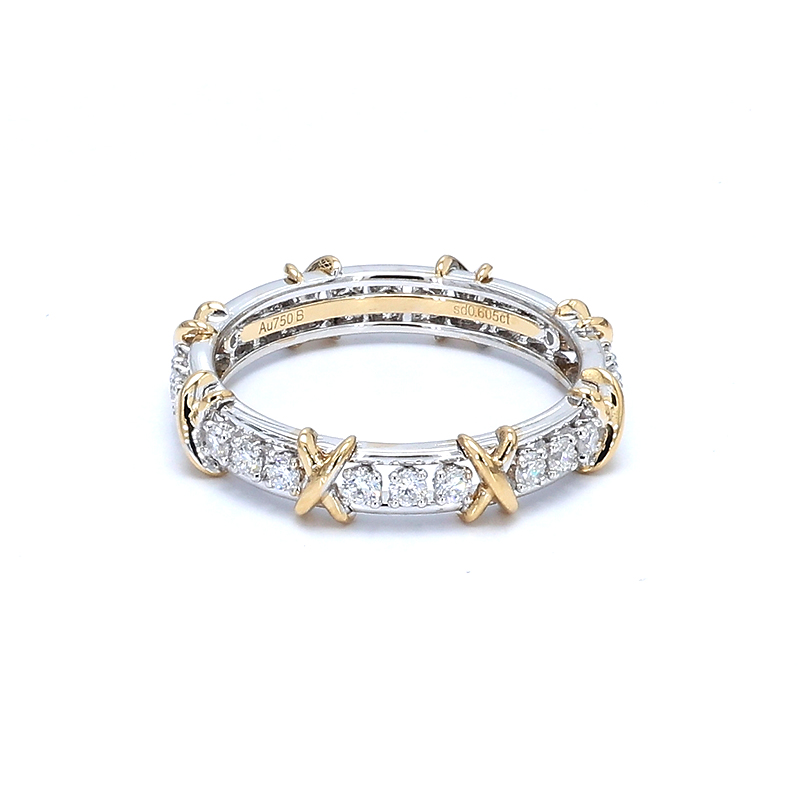 Round Lab Grown Diamond Two Tone X Motif Anniversary Band — lab grown diamond ring