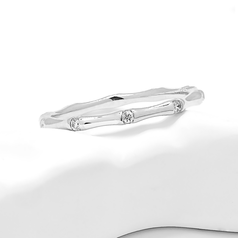 Round Lab Grown Diamond Bamboo Station Ring In 18K White Gold — lab grown diamond ring