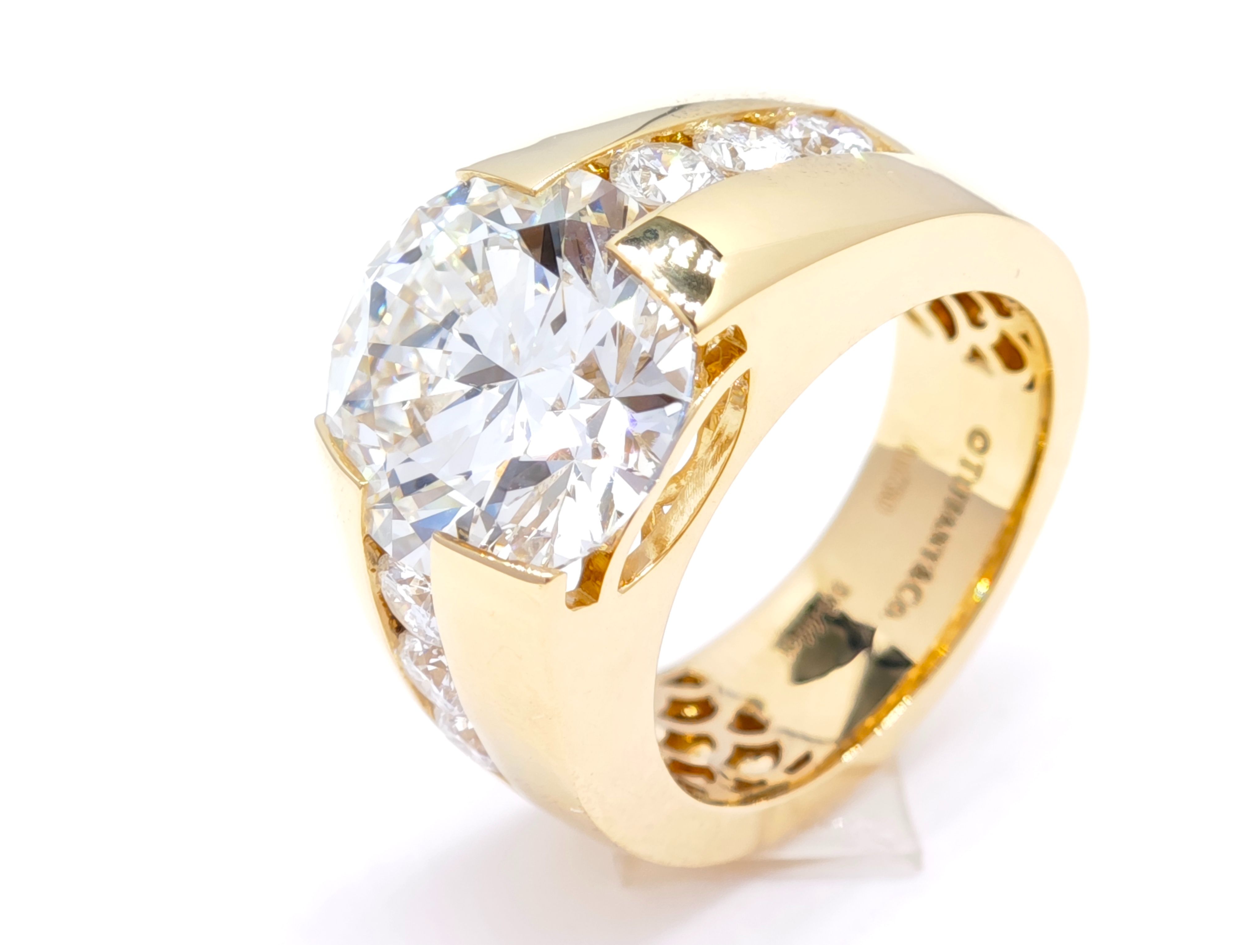 Round 8.44ct Lab Grown Diamond Ring With Channel Set Yellow Gold Band — lab grown diamond ring